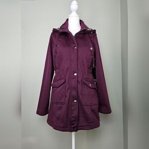 Big Chill Fig Leopard Sherpa-Lined Hood Fleece Anorak Womens SMALL BURGUNDY WINE